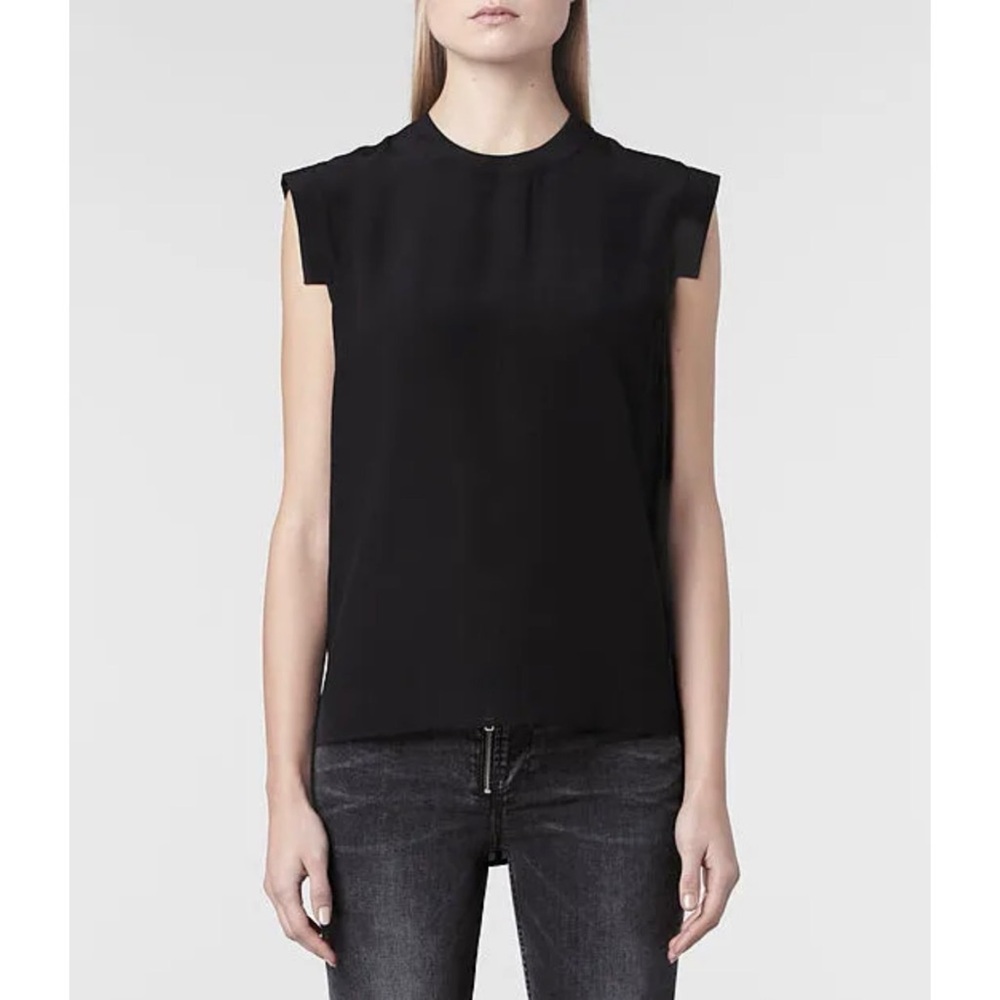 ALL SAINTS Tonya Lew High Low Black Silk Top Blouse Shirt US 2 UK 6 SXS